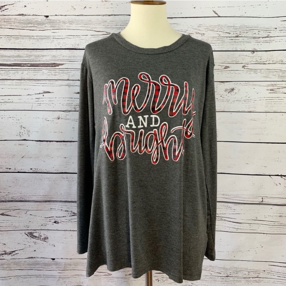Boutique 'Merry and Bright' Jersey Long Sleeve Top Size Medium